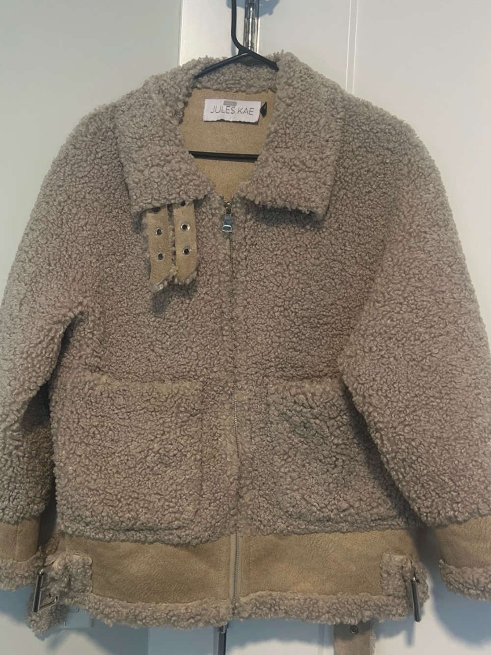 Jules Kae Women's Taupe Teddy Jacket